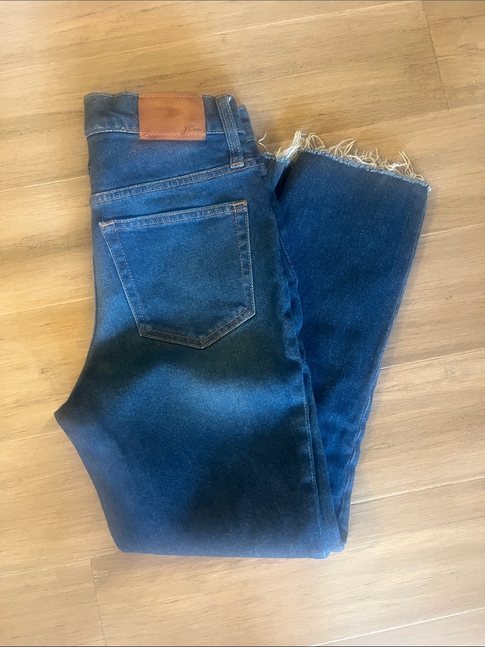J. Crew Dark Blue Cropped Ankle Jeans with Frayed Hem